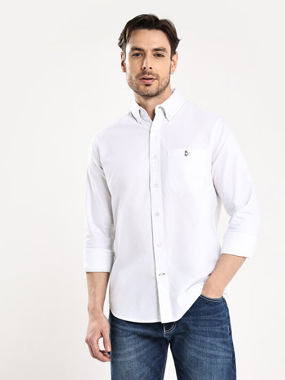 HangerLoop Premium Cotton Oxford Yarn Dyed Shirt – Regular Fit | Button-Down Collar - White