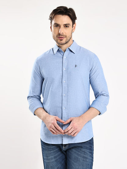 HangerLoop Men’s 100% Cotton Oxford Yarn Dyed Full Sleeve Regular Fit Shirt – Regular Collar - Sky Blue