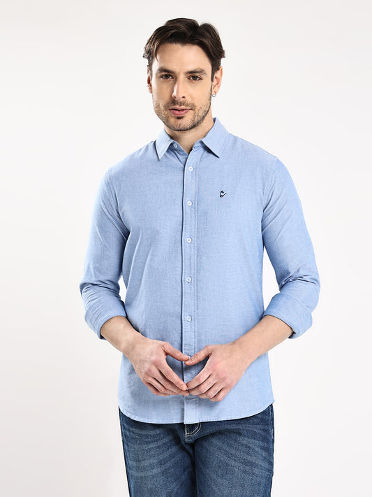HangerLoop Men’s 100% Cotton Oxford Yarn Dyed Full Sleeve Regular Fit Shirt – Regular Collar - Sky Blue