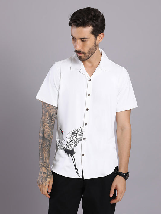 Opaque Printed Knitted Half Sleeve Shirt – Effortless Comfort & Style - White