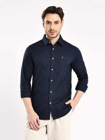 HangerLoop Men’s 100% Cotton Oxford Yarn Dyed Full Sleeve Regular Fit Shirt – Regular Collar - Navy