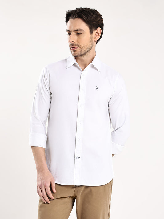 HangerLoop Men’s 100% Cotton Oxford Yarn Dyed Full Sleeve Regular Fit Shirt – Regular Collar - White