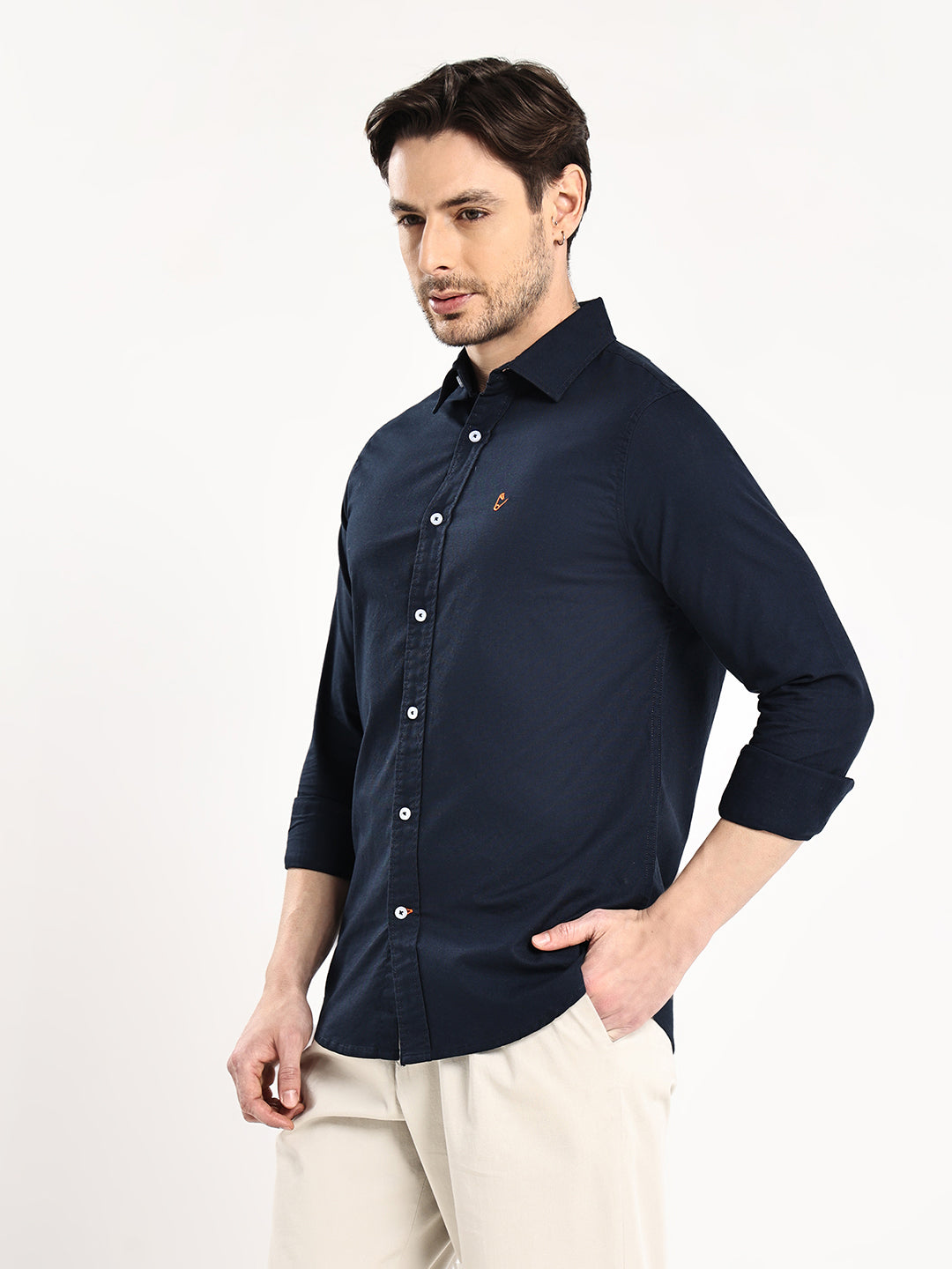 HangerLoop Men’s 100% Cotton Oxford Yarn Dyed Full Sleeve Regular Fit Shirt – Regular Collar - Navy