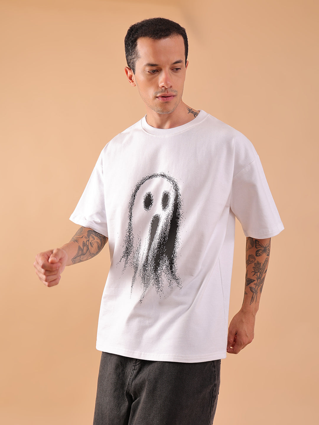 Ghost Don't Care Oversized T-Shirt – White | Streetwear Graphic Tee for Men & Women