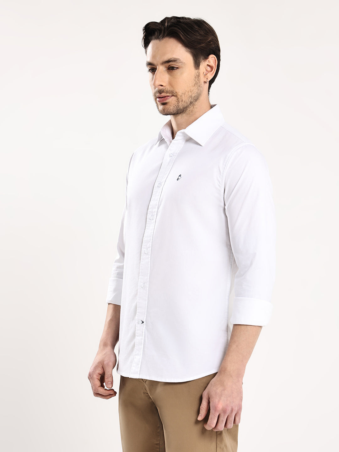 HangerLoop Men’s 100% Cotton Oxford Yarn Dyed Full Sleeve Regular Fit Shirt – Regular Collar - White
