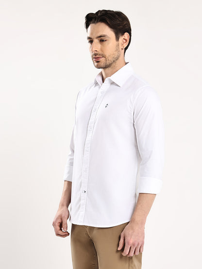 HangerLoop Men’s 100% Cotton Oxford Yarn Dyed Full Sleeve Regular Fit Shirt – Regular Collar - White