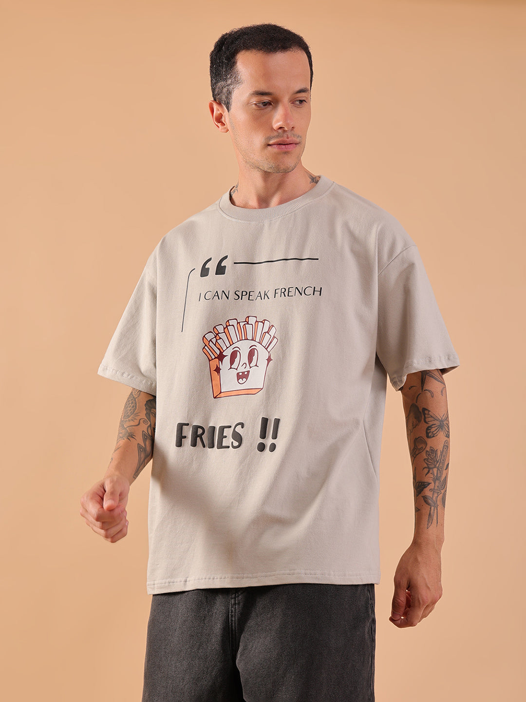 I Can Speak French – Fries!! | Oversized Grey T-Shirt | HangerLoop Unisex Streetwear Tee