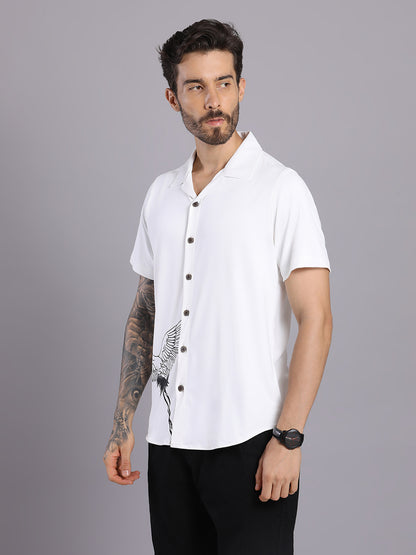 Opaque Printed Knitted Half Sleeve Shirt – Effortless Comfort & Style - White