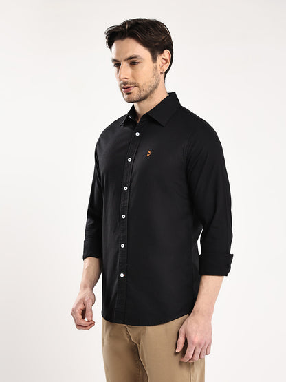 HangerLoop Men’s 100% Cotton Oxford Yarn Dyed Full Sleeve Regular Fit Shirt – Regular Collar - Black