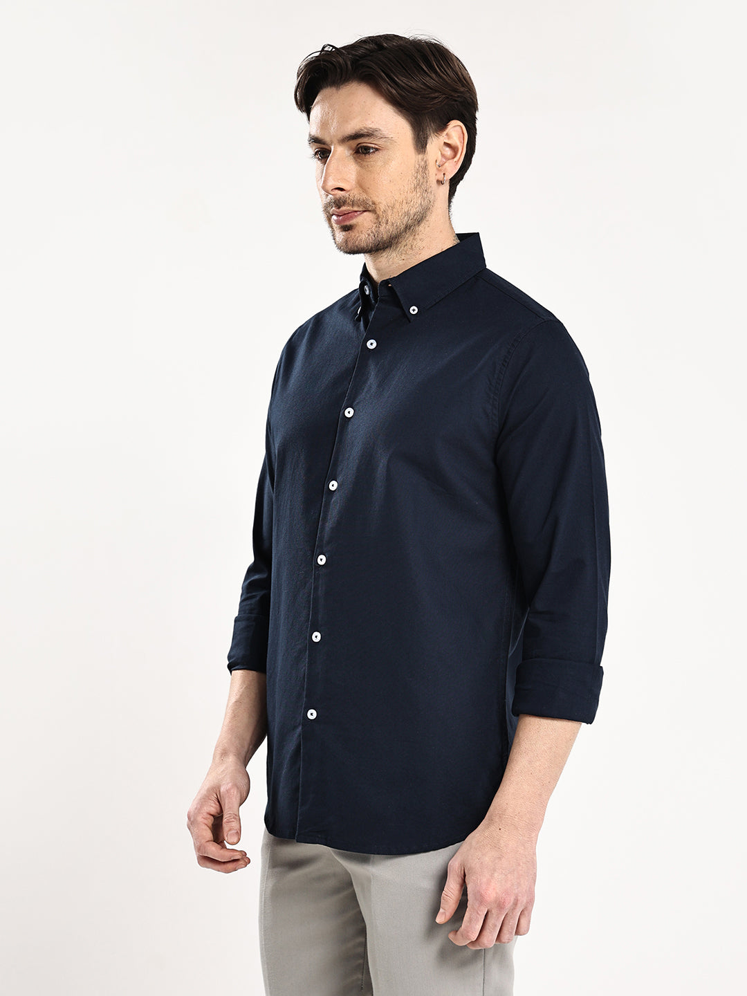 HangerLoop Men’s 100% Cotton Oxford Yarn Dyed Full Sleeve Shirt – Button Down Collar | Regular Fit - Navy