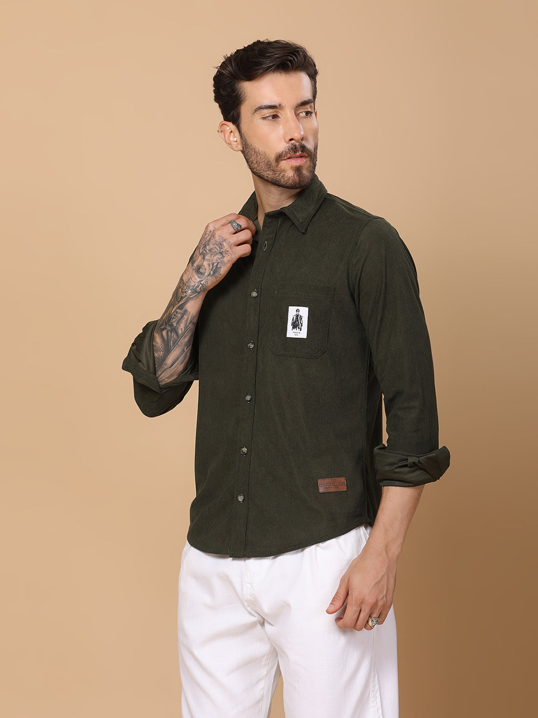 Men’s Corduroy Shirt – Regular Fit, Full Sleeve, Vintage 90’s Style - Olive