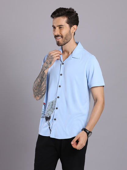 Opaque Printed Knitted Half Sleeve Shirt – Effortless Comfort & Style - Blue
