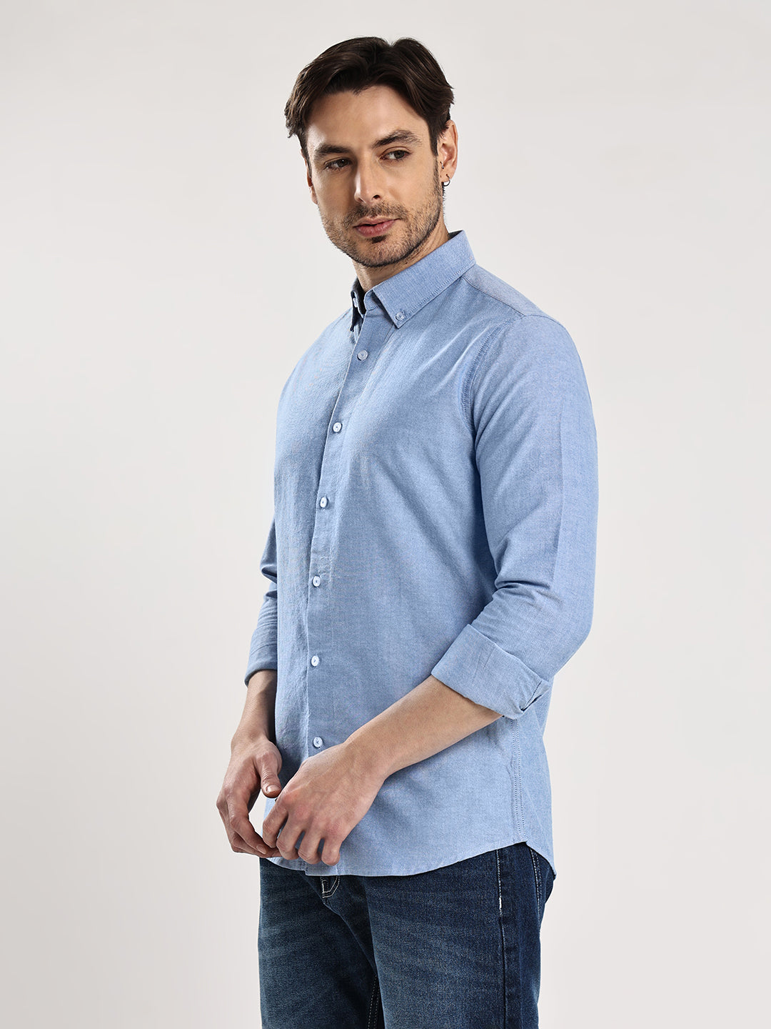 HangerLoop Men’s 100% Cotton Oxford Yarn Dyed Full Sleeve Shirt – Button Down Collar | Regular Fit - Sku Blue