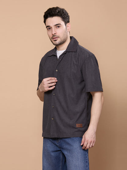 Relaxed Fit Half Sleeve Classic Corduroy Shirt - Dark Grey