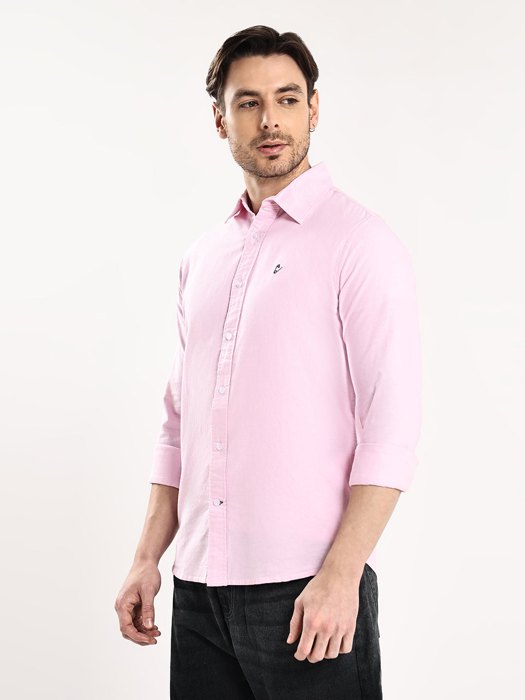 HangerLoop Men’s 100% Cotton Oxford Yarn Dyed Full Sleeve Regular Fit Shirt – Regular Collar - Pink