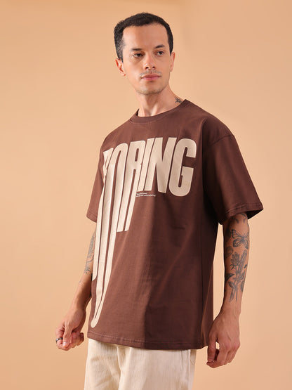 Oversized Brown Graphic Print T-Shirt | Unisex Streetwear Tee