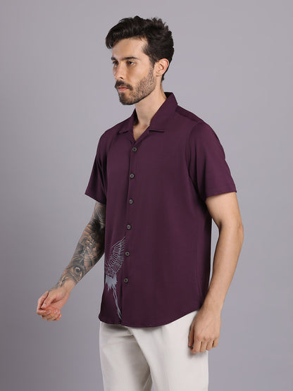 Opaque Printed Knitted Half Sleeve Shirt – Effortless Comfort & Style - Maroon