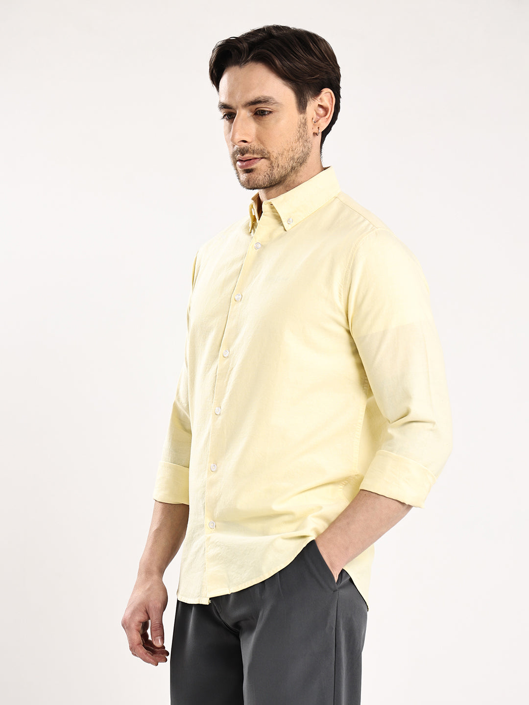 HangerLoop Men’s 100% Cotton Oxford Yarn Dyed Full Sleeve Shirt – Button Down Collar | Regular Fit - Yellow