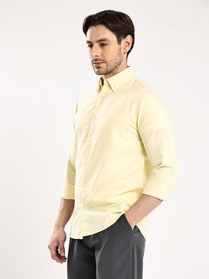 HangerLoop Men’s 100% Cotton Oxford Yarn Dyed Full Sleeve Shirt – Button Down Collar | Regular Fit - Yellow