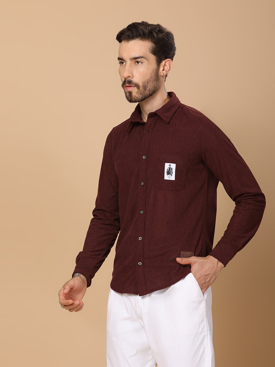 Men’s Corduroy Shirt – Regular Fit, Full Sleeve, Vintage 90’s Style - Wine