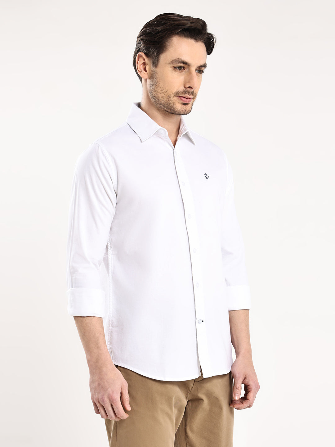 HangerLoop Men’s 100% Cotton Oxford Yarn Dyed Full Sleeve Regular Fit Shirt – Regular Collar - White