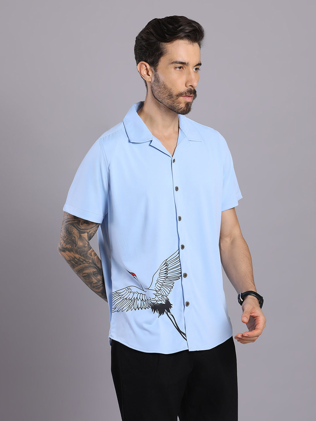 Opaque Printed Knitted Half Sleeve Shirt – Effortless Comfort & Style - Blue