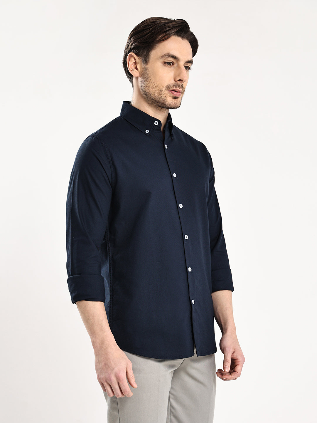 HangerLoop Men’s 100% Cotton Oxford Yarn Dyed Full Sleeve Shirt – Button Down Collar | Regular Fit - Navy