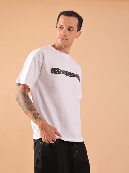 NEVERMIND White Oversized Graphic Print T-Shirt | HangerLoop Unisex Streetwear Tee