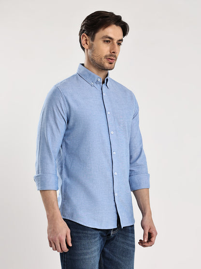 HangerLoop Men’s 100% Cotton Oxford Yarn Dyed Full Sleeve Shirt – Button Down Collar | Regular Fit - Sku Blue