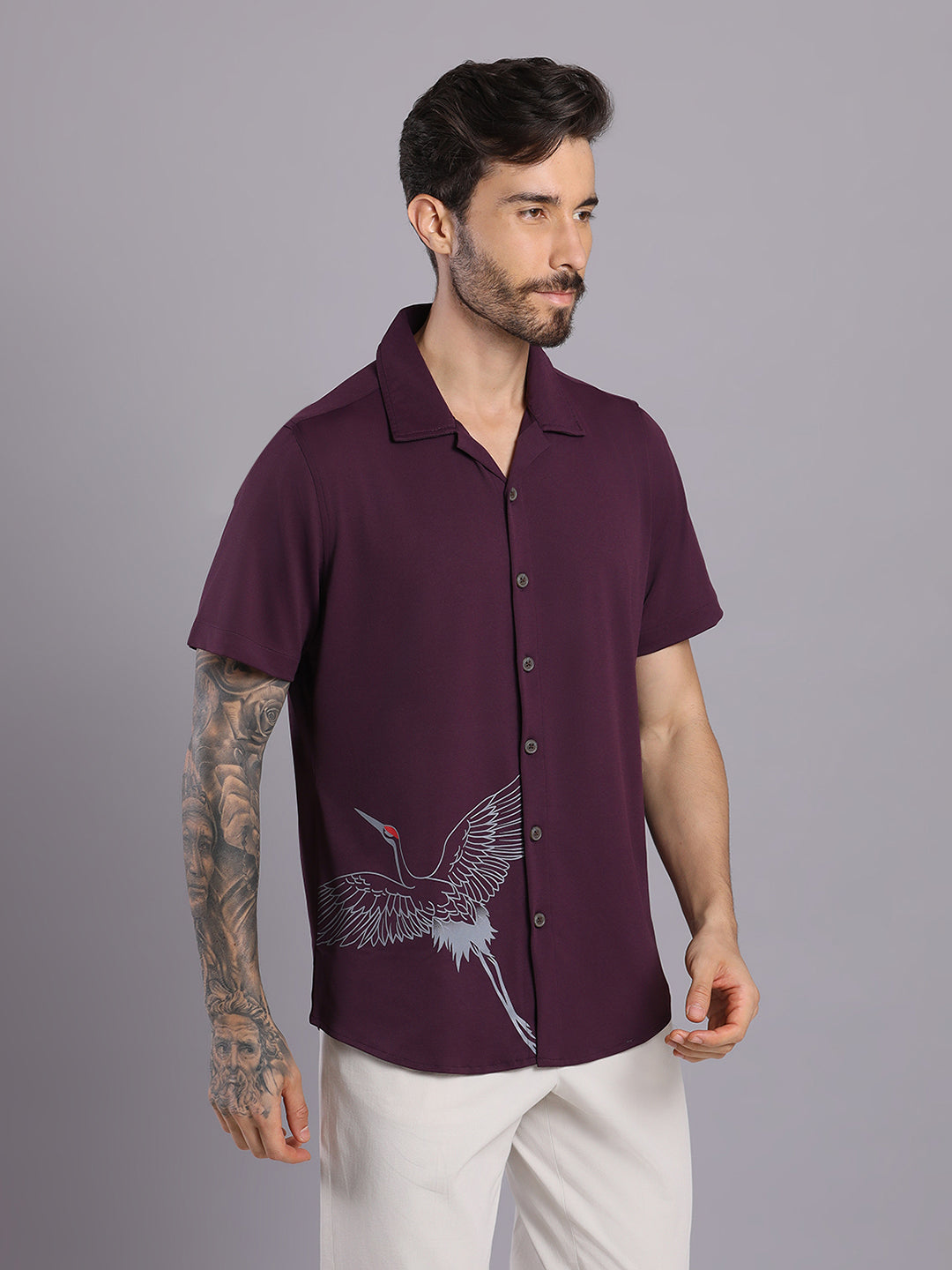 Opaque Printed Knitted Half Sleeve Shirt – Effortless Comfort & Style - Maroon