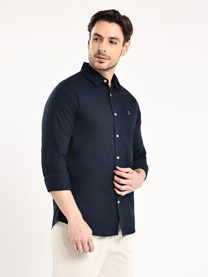 HangerLoop Men’s 100% Cotton Oxford Yarn Dyed Full Sleeve Regular Fit Shirt – Regular Collar - Navy
