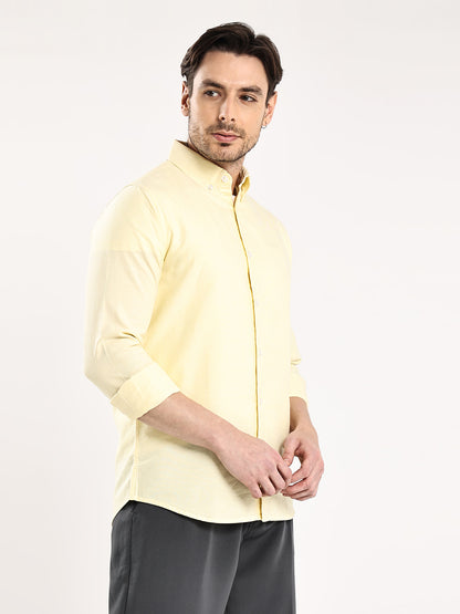 HangerLoop Men’s 100% Cotton Oxford Yarn Dyed Full Sleeve Shirt – Button Down Collar | Regular Fit - Yellow