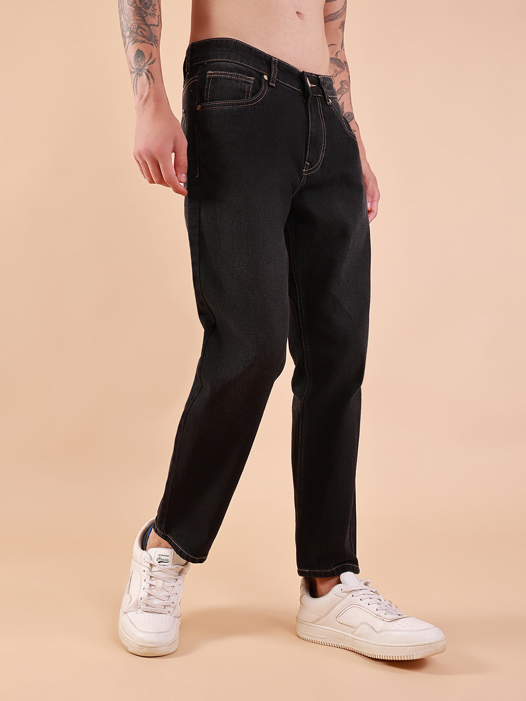Men's Charcoal Black Tapered Fit Jeans