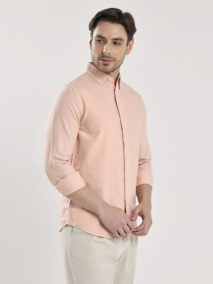 HangerLoop Men’s 100% Cotton Oxford Yarn Dyed Full Sleeve Shirt – Button Down Collar | Regular Fit - Peach