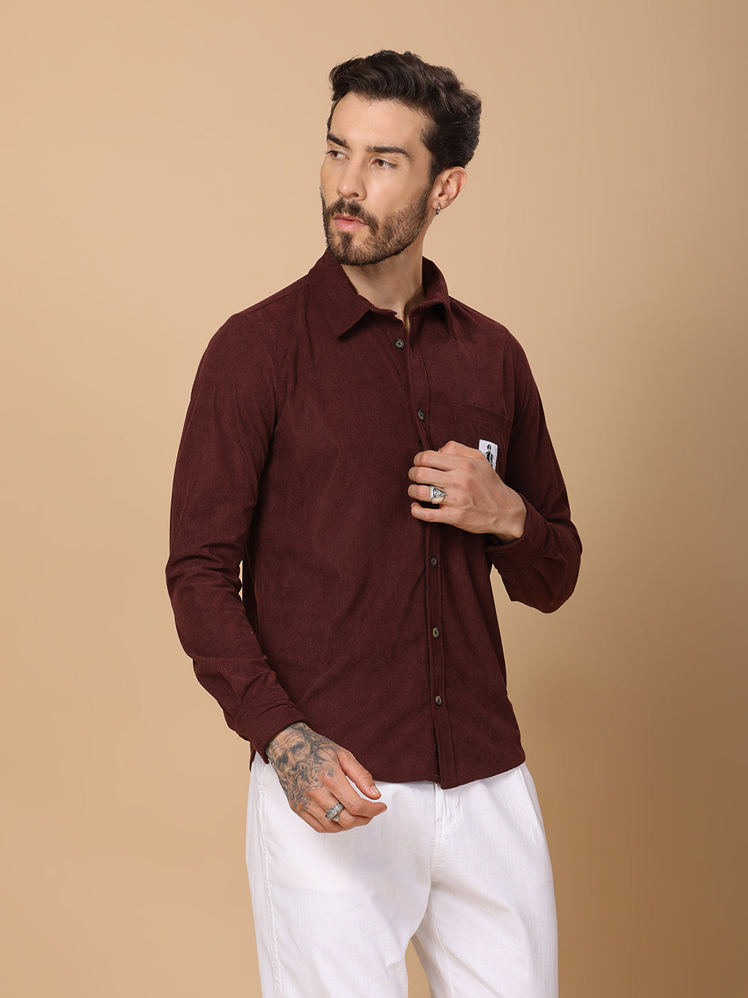 Men’s Corduroy Shirt – Regular Fit, Full Sleeve, Vintage 90’s Style - Wine