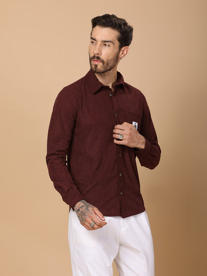 Men’s Corduroy Shirt – Regular Fit, Full Sleeve, Vintage 90’s Style - Wine