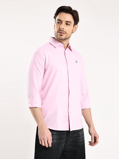 HangerLoop Men’s 100% Cotton Oxford Yarn Dyed Full Sleeve Regular Fit Shirt – Regular Collar - Pink