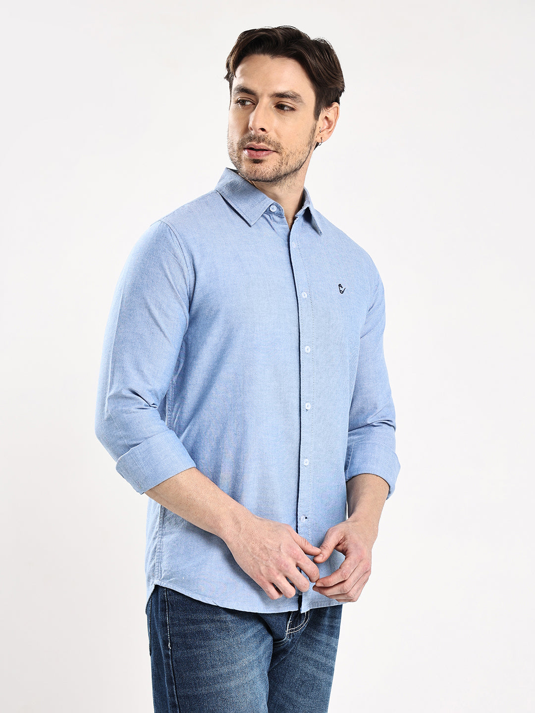 HangerLoop Men’s 100% Cotton Oxford Yarn Dyed Full Sleeve Regular Fit Shirt – Regular Collar - Sky Blue