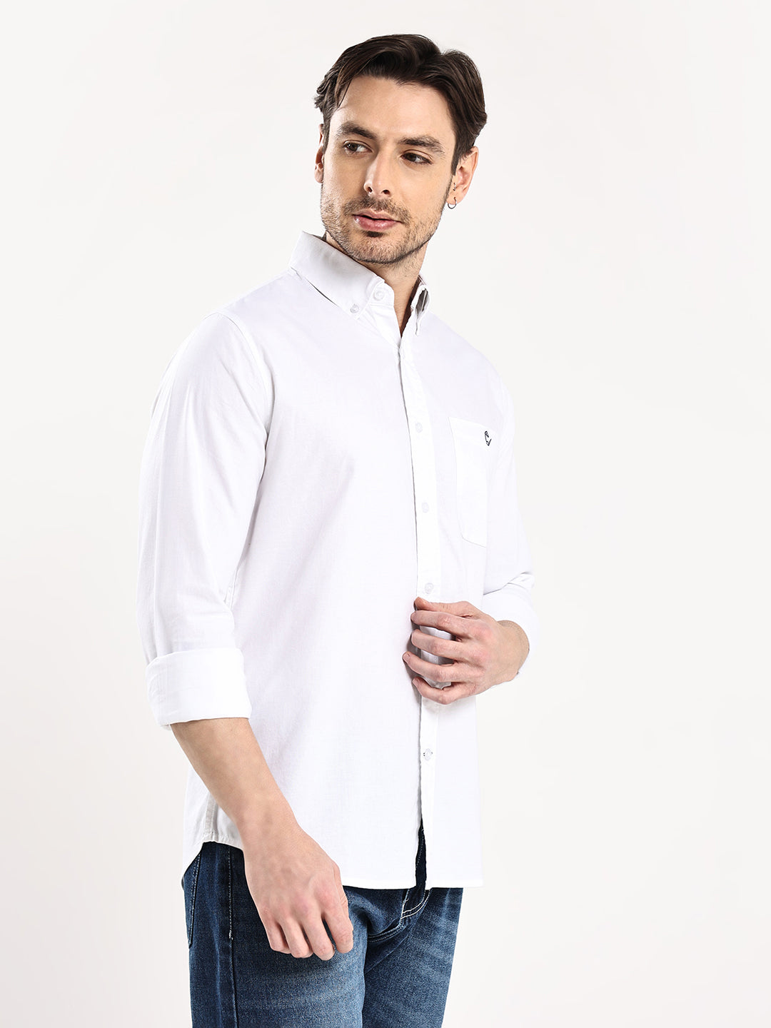 HangerLoop Premium Cotton Oxford Yarn Dyed Shirt – Regular Fit | Button-Down Collar - White