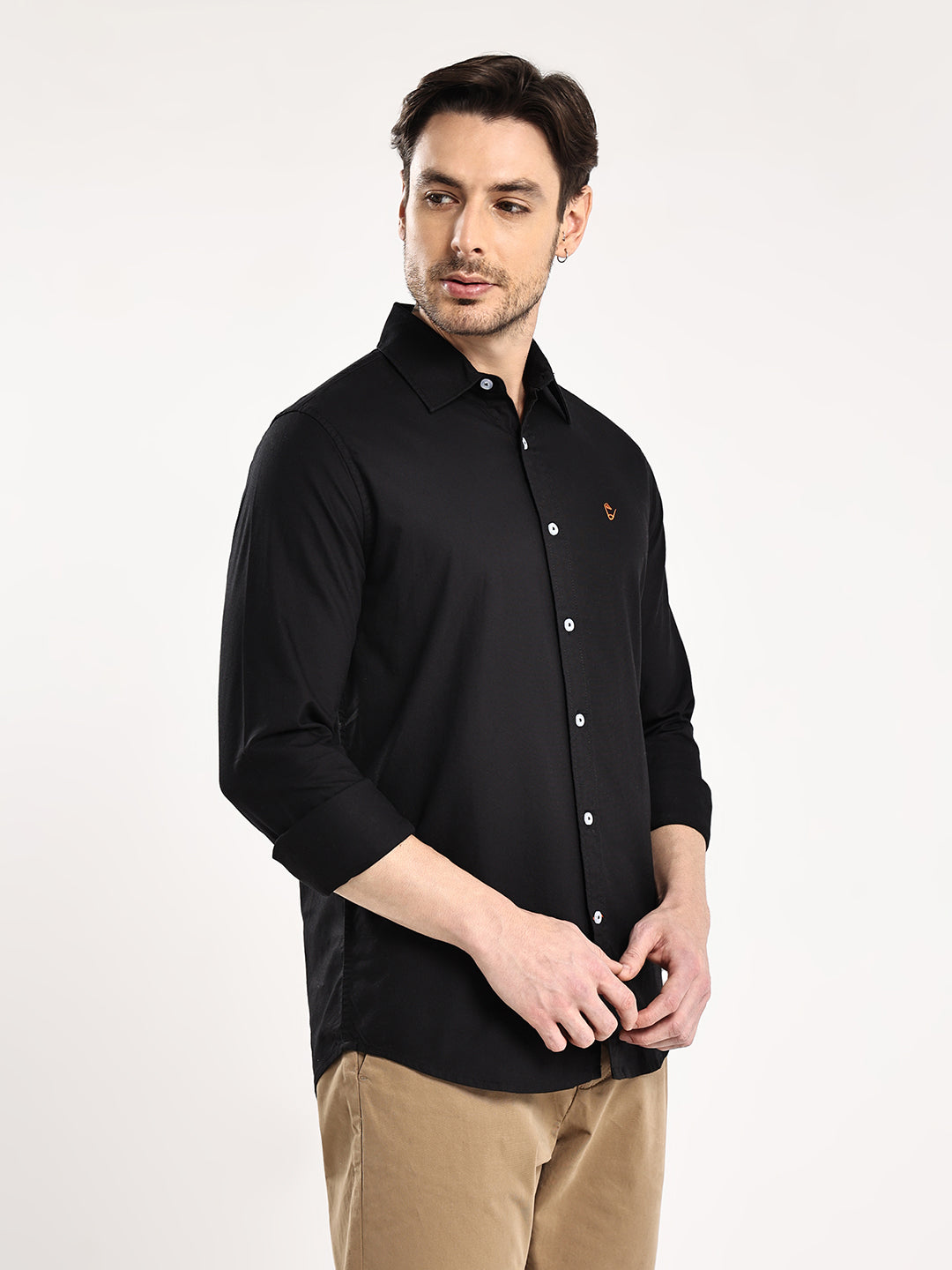 HangerLoop Men’s 100% Cotton Oxford Yarn Dyed Full Sleeve Regular Fit Shirt – Regular Collar - Black