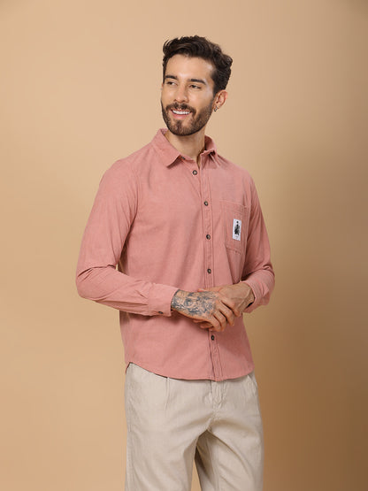 Men’s Corduroy Shirt – Regular Fit, Full Sleeve, Vintage 90’s Style - Peach