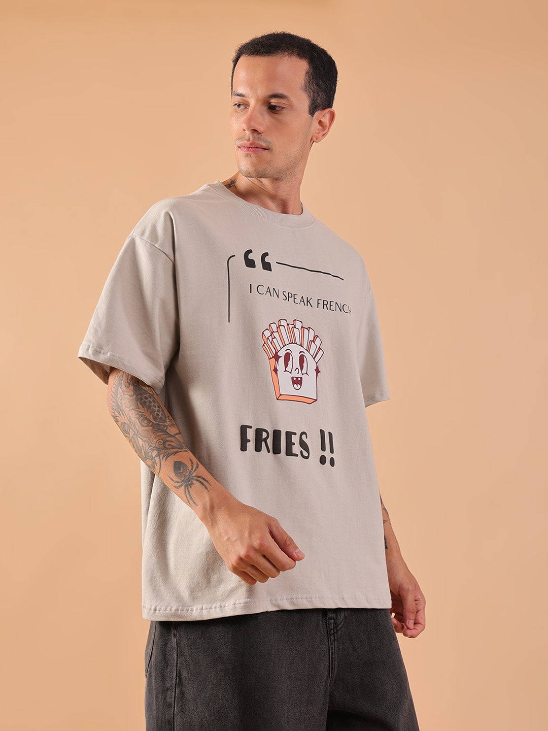 I Can Speak French – Fries!! | Oversized Grey T-Shirt | HangerLoop Unisex Streetwear Tee