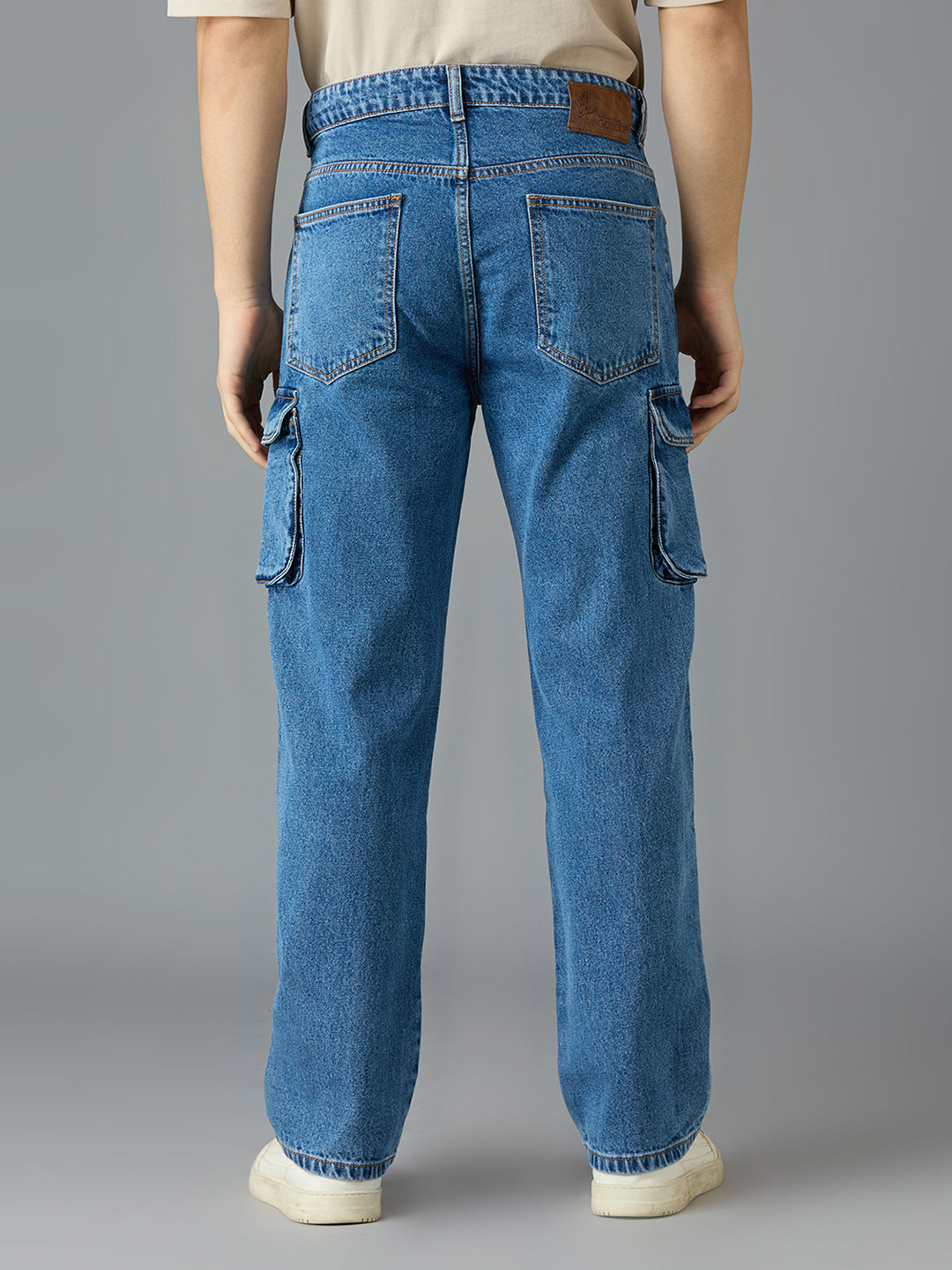 Men Regular Fit Light Fade Blue Cargo Jeans
