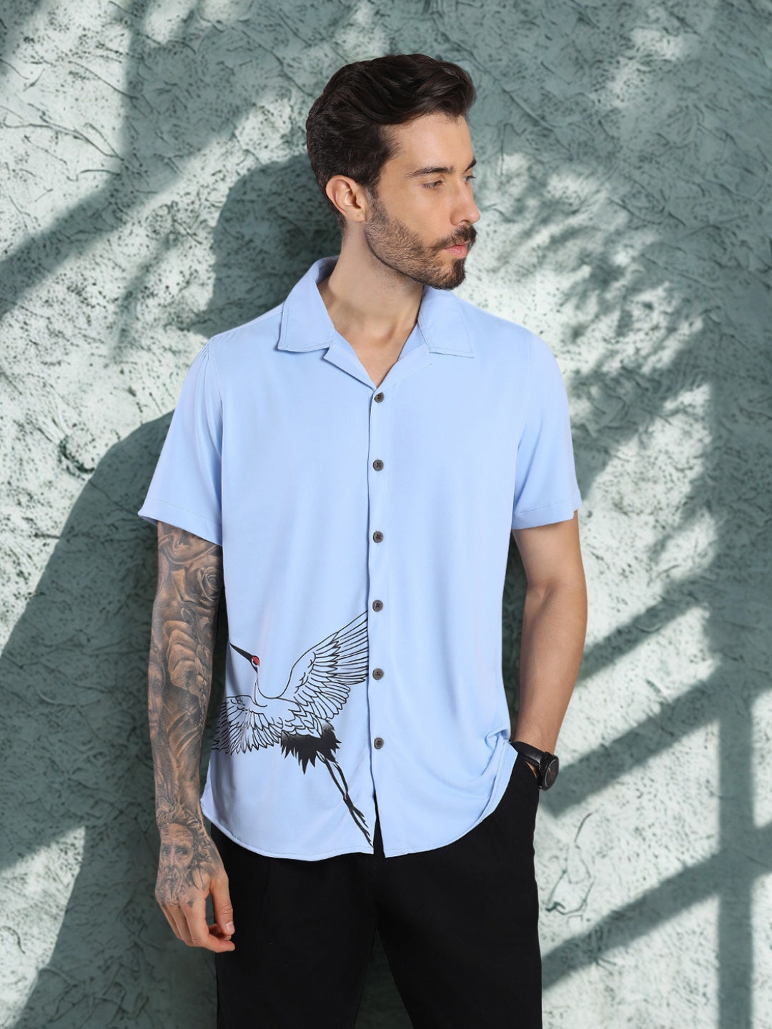 Opaque Printed Knitted Half Sleeve Shirt – Effortless Comfort & Style - Blue