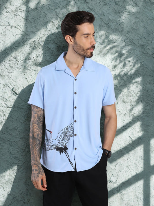 Opaque Printed Knitted Half Sleeve Shirt – Effortless Comfort & Style - Blue