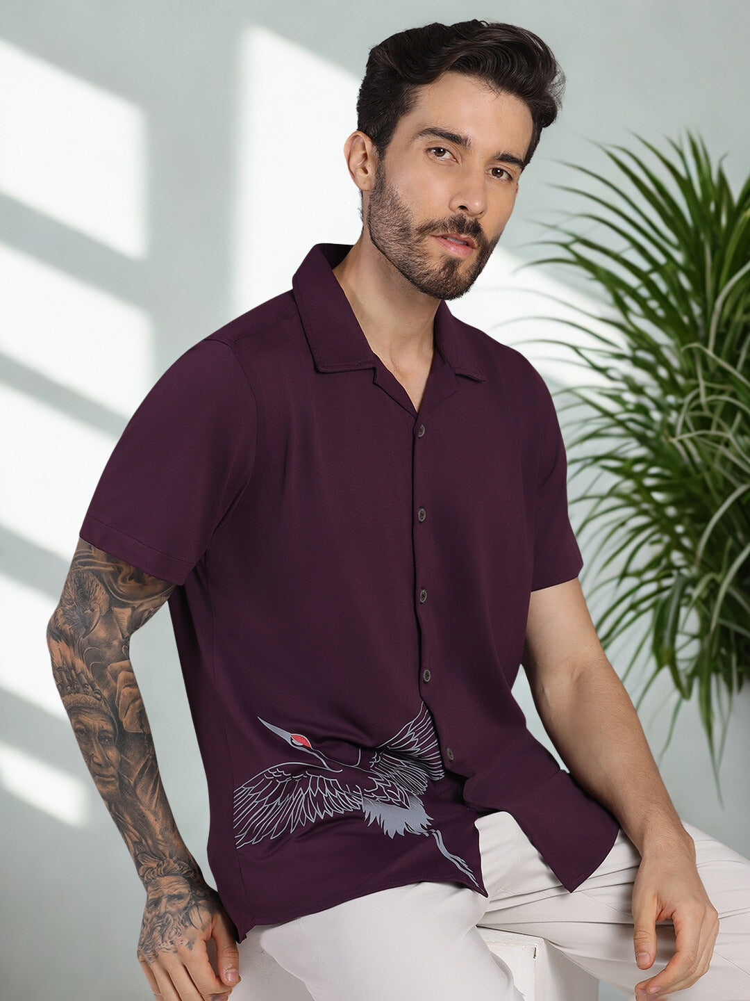 Opaque Printed Knitted Half Sleeve Shirt – Effortless Comfort & Style - Maroon
