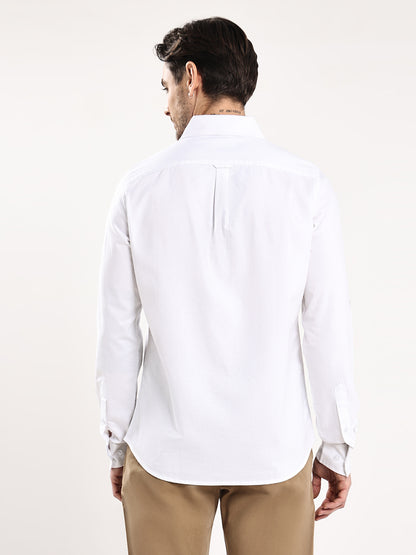 HangerLoop Men’s 100% Cotton Oxford Yarn Dyed Full Sleeve Regular Fit Shirt – Regular Collar - White