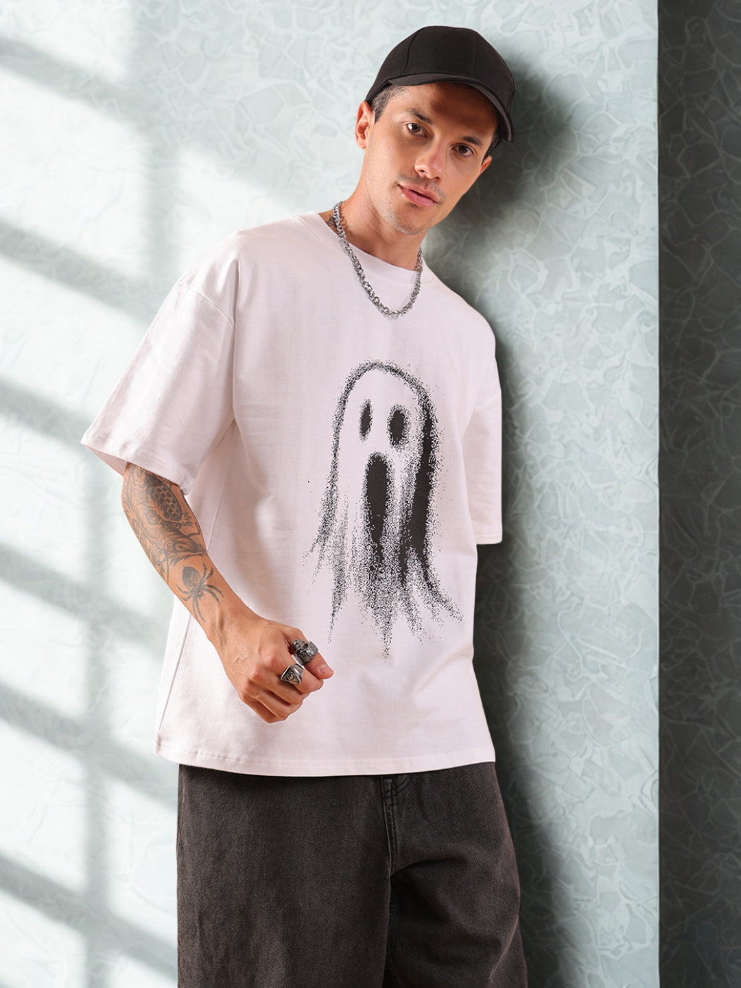 Ghost Don't Care Oversized T-Shirt – White | Streetwear Graphic