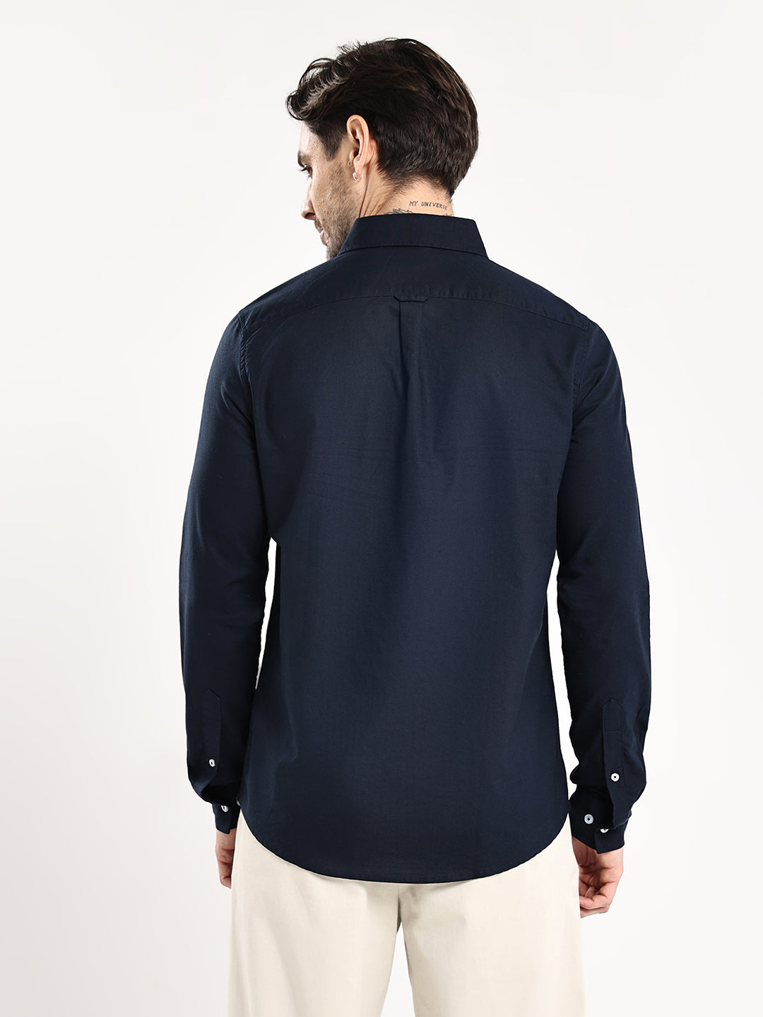 HangerLoop Men’s 100% Cotton Oxford Yarn Dyed Full Sleeve Regular Fit Shirt – Regular Collar - Navy