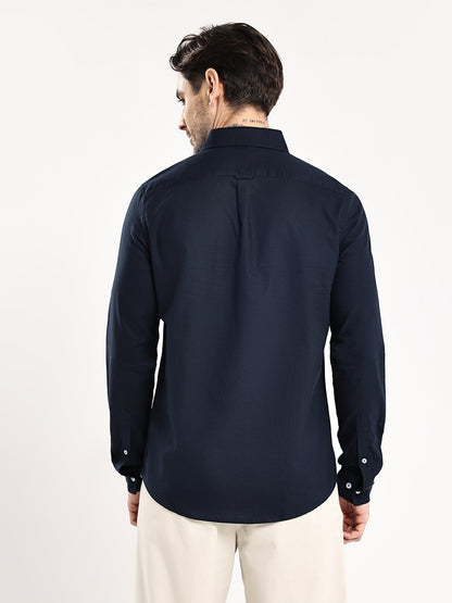 HangerLoop Men’s 100% Cotton Oxford Yarn Dyed Full Sleeve Regular Fit Shirt – Regular Collar - Navy